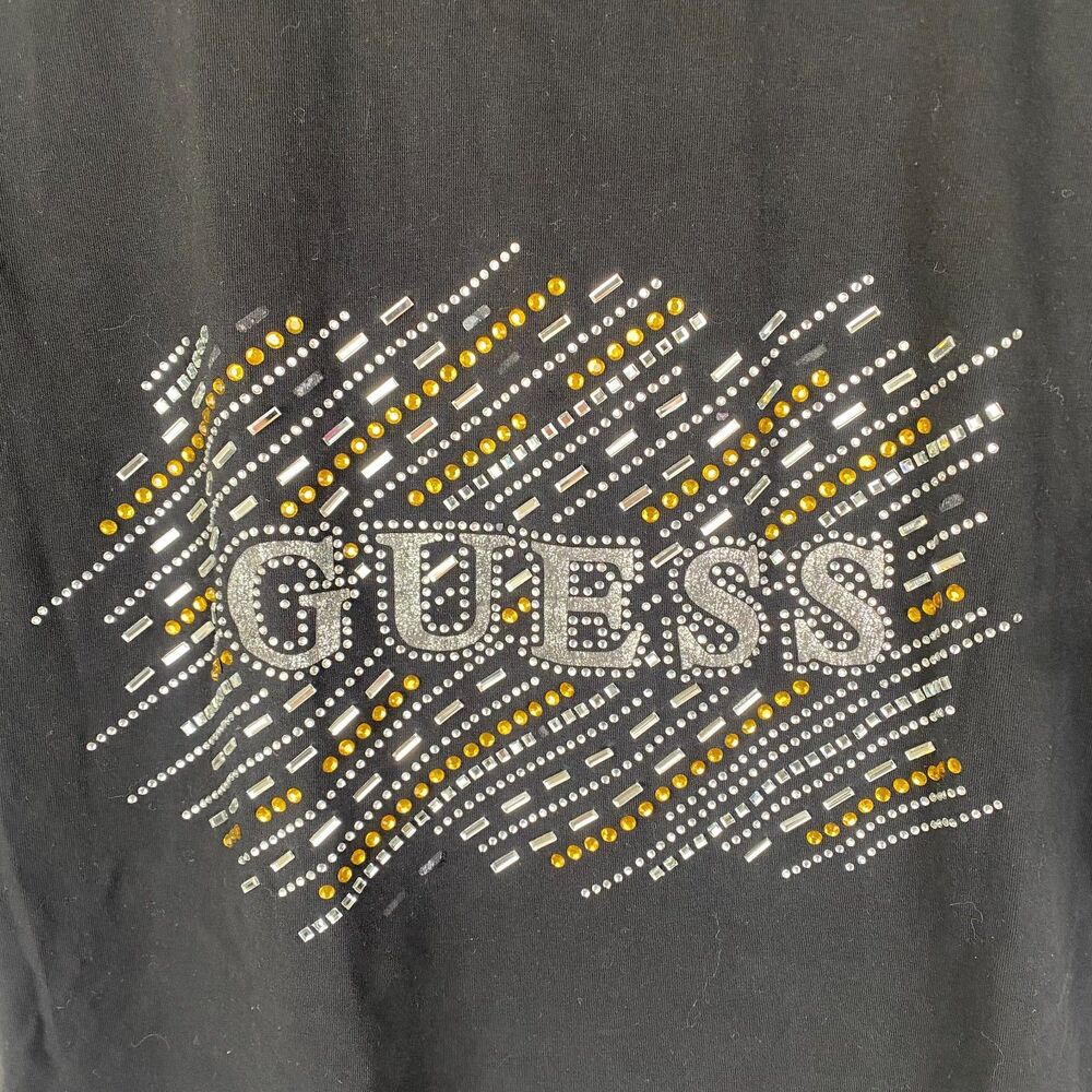 Guess Rhinestones T-shirt Woman's Extra Large Black Short Sleeve Tee - Picture 4 of 4